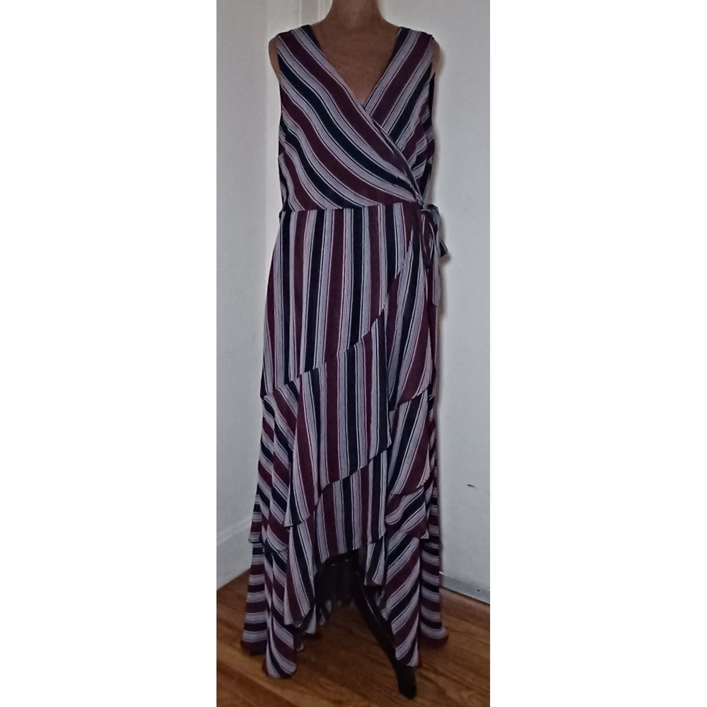 INC International Concepts Maxi‎ Dress Sz 12 Striped Tiered Faux Wrap Preppy Y2K